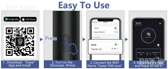 WiFi отоскоп с комплект аксесоари 1920P HD от LMECHN, снимка 15 - Медицинска апаратура - 48774423