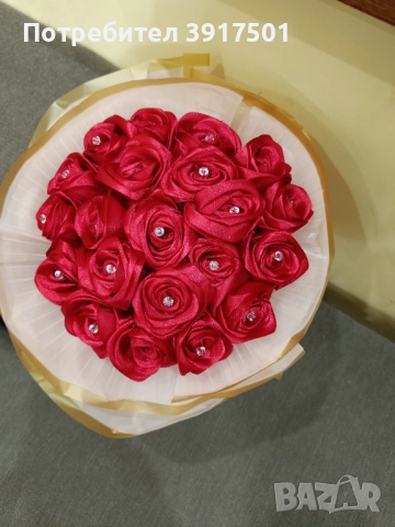 Вечен букет от сатенени рози , снимка 1