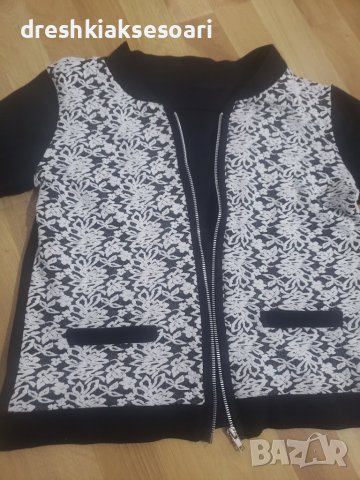 Сако суитшърт палто якенце черно с бели орнаменти, снимка 3 - Сака - 44247504