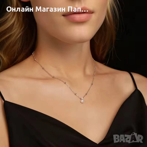 WOSTU Сребърно колие с диамант мойсанит и перла (сертификат), снимка 2 - Колиета, медальони, синджири - 52918178