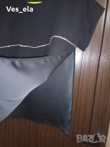 черна официална блуза с камъчета и големи странични цепки, снимка 2 - Корсети, бюстиета, топове - 35997946