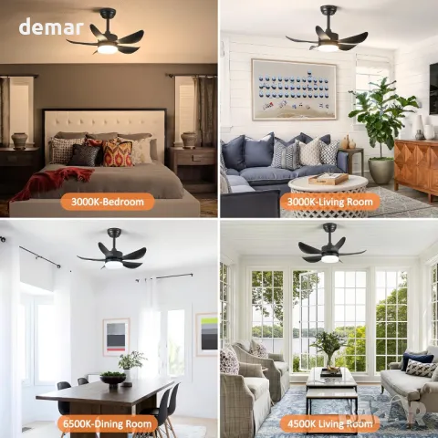 Вентилатор за таван RHEAFON с LED светлина и дистанционно, интелигентен, реверсивен, 76 см, снимка 7 - Лед осветление - 49404236