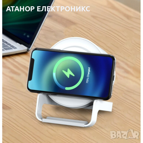 Bluetooth колонка с безжично зарядно за телефон , LED светлина, вертикален/хоризонтален държач , снимка 2 - Слушалки и портативни колонки - 44823857