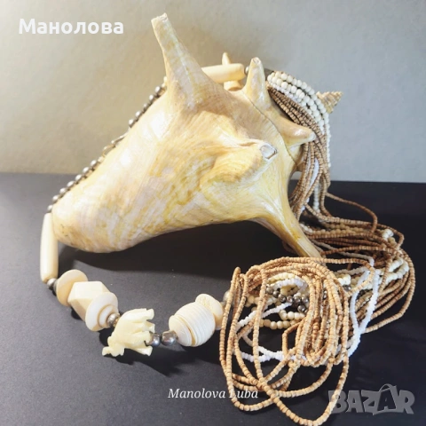Асиметрична огърлица с маниста от дърво, кост и метал., снимка 3 - Колиета, медальони, синджири - 53568592