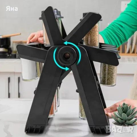 Стилен въртящ се органайзер за подправки, стъклени бурканчета, 18 части, снимка 15 - Органайзери - 48540898