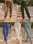 Едноцветен дамски панталон с еластична талия, 5цвята - 023