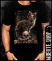 Черна тениска с щампа CAT N SKULLS