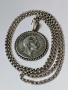 Старо, дълго сребърно колие с монета в обков 45.75гр, снимка 1 - Колиета, медальони, синджири - 44695588