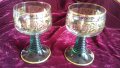 Прекрасни кристални чаши със злато и зелено, снимка 1