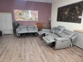 Сив кожен комплект дивани тройка и двойка с ел. релакс механизъм, снимка 3