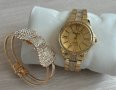 Луксозен комплект - златист часовник с гривна, снимка 1 - Дамски - 41343065