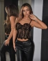 Елегантен дантелен корсет-топ в черно и бежево, снимка 1