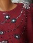 УНИКАЛНО КРАСИВА блуза плетиво в цвят бордо, обшита със сребристи камъни и синци , снимка 4