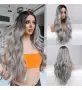 Сива омбре перука Silver Mist – черни корени, вълни и път по средата, 70 см, снимка 1
