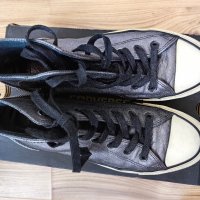 Дамски кецове CONVERSE оригинал, N'39, естествена кожа, сребристи т. сиви, много запазени, снимка 1 - Маратонки - 42595456