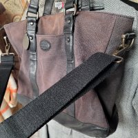 FOSSIL голяма чанта естествена кожа,черна + брезент, снимка 6 - Чанти - 44194870