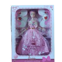 Кукла с бална рокля,розова коса и обици, снимка 1 - Кукли - 42634021