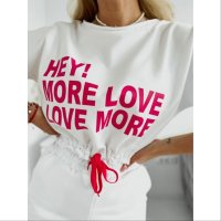 Комплект с къси панталонки LOVE MORE в бяло  , снимка 6 - Комплекти - 41022540