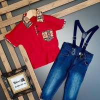 Комплект от дънки и блузка с якичка, снимка 1 - Детски комплекти - 41291018