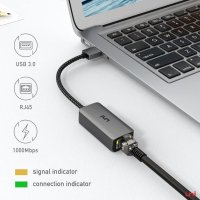 uni USB 3.0 Ethernet адаптер 1Gbps, алуминиев, USB 3.0 към RJ45 Gigabit Lan адаптер, снимка 2 - Мрежови адаптери - 41607510