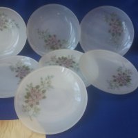 Комплект 6 десертни стъклени чинийки, мат, цветя, снимка 1 - Чинии - 38976214
