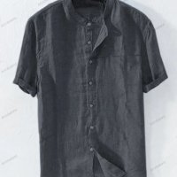 Мъжка едноцветна памучна ленена ежедневна риза с къс ръкав, 5цвята , снимка 4 - Ризи - 41210688