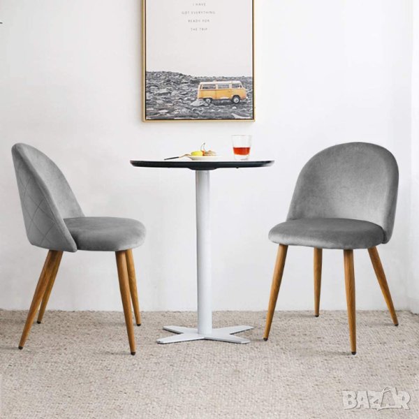 Сив стол / комплект от два трапезни стола / столове с мека седалка и облегалка C-UDC073GY, снимка 1