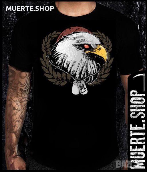 Черна тениска с щампа RED EYED EAGLE, снимка 1