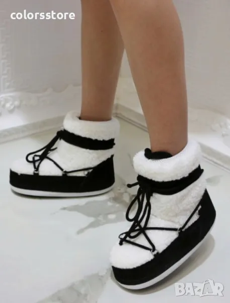 Апрески на платформа - бяло с черно велур - NS80, снимка 1