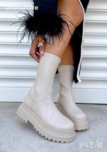 Равни боти - бежова кожа с бежово ходило - NBS1, снимка 1