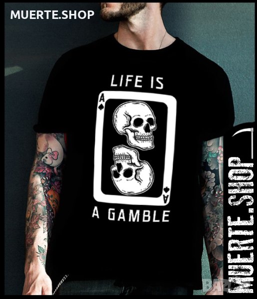 Черна тениска с щампа LIFE IS A GAMBLE, снимка 1