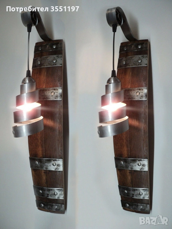 Лампи за стена от дъбови ламели от буре, снимка 1