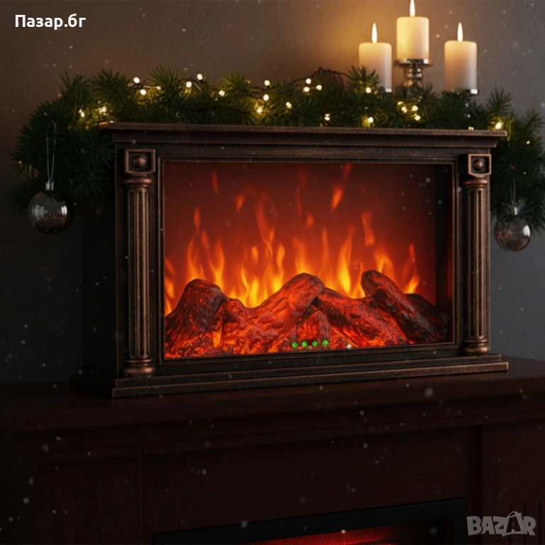 LED камина с ефект на тлеещи въглени – безопасна и стилна атмосфера у дома. Бяла/кафява, снимка 1