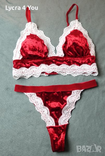 S/M червен плюшен комплект от прашка и бюстие, снимка 1