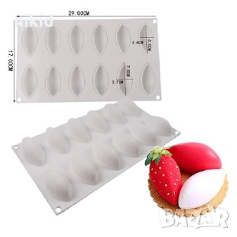 12 бр сплескани Куенели Quenelle силиконов молд форма фондан свещ гипс сапун шоколад мус  десерти, снимка 1