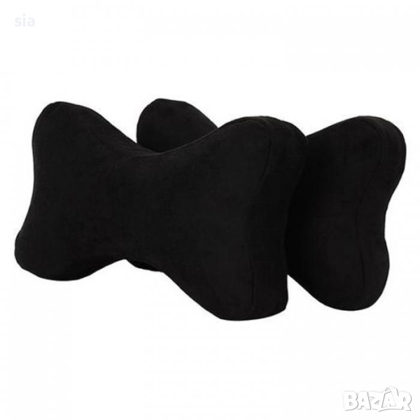 Възглавница за врат за автомобил, черен цвят, с ластик, 2бр, снимка 1