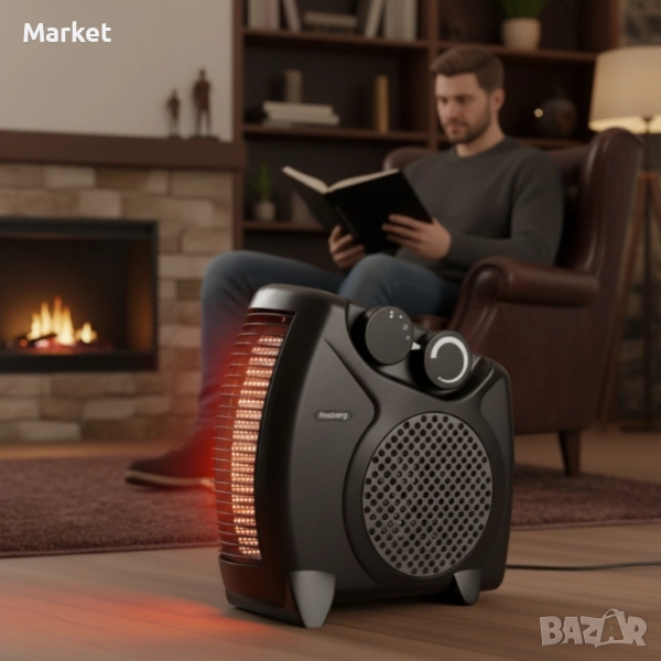 Отоплителна вентилаторна печка Rosberg – 2000W, черен/бял, снимка 1