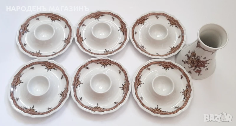 Немски порцелан коктиери порцеланови за яйца 6 броя + подарък ваза, снимка 1