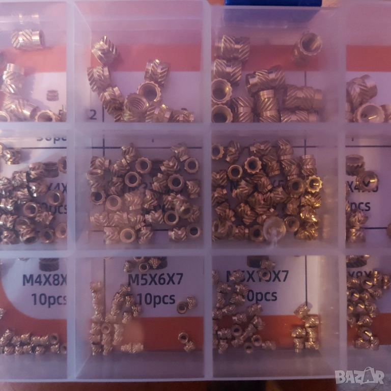Комплект от 300 вложки с резба, месингови, M2/M2.5/M3/M4/M5/M6, снимка 1