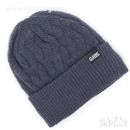 Мъжка зимна шапка в тъмносин цвят с поларена подплата Код на продукта:MSHA-23, снимка 1
