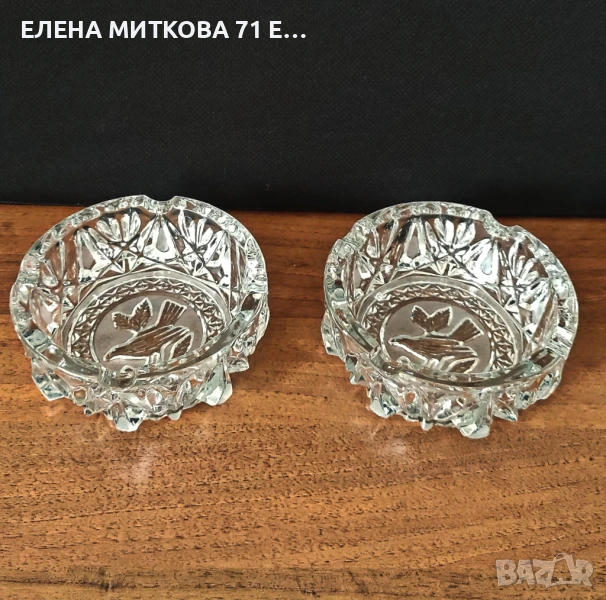 2 масивни кристални пепелника с вградена фигура на пиленце на дъното, снимка 1