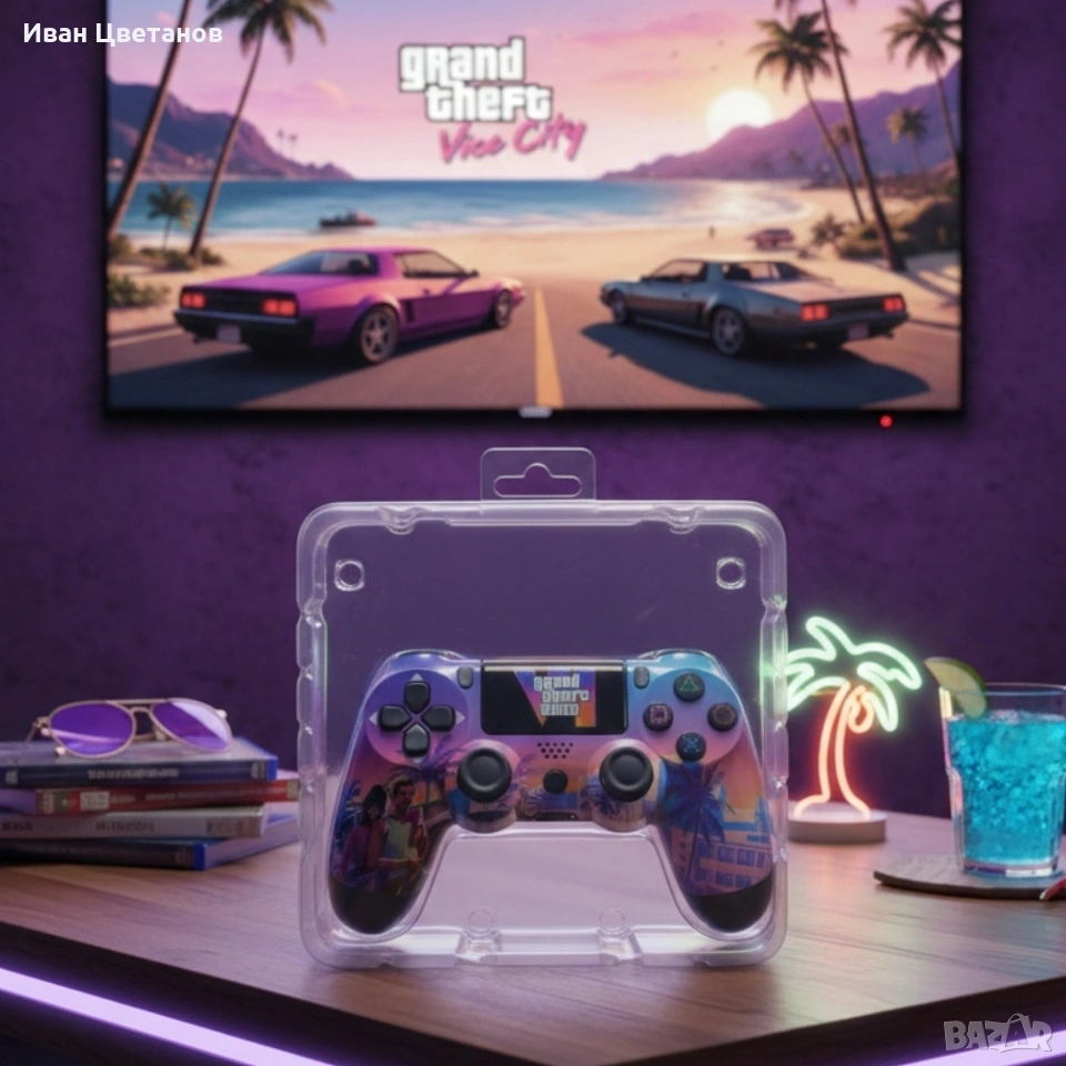Безжичен джойстик за PS4 с тъчпад, вибрация и LED осветление – FC25 / GTA дизайн, снимка 1