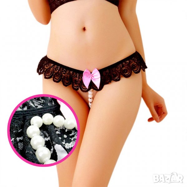 Еротично бельо  прашки с вагинални топчета и нежна дантела с панделка - Код: P1305, снимка 1