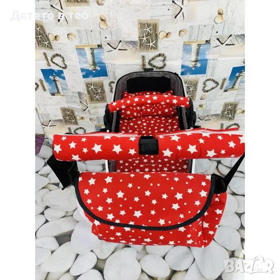 Чанта за бебешка количка червени звезди, снимка 1