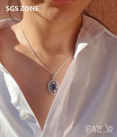 СРЕБЪРНА ВИСУЛКА 925 СЪС САПФИР ИЛИ РУБИН, снимка 4 - Колиета, медальони, синджири - 52366172