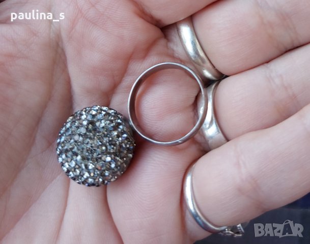 Сребърен пръстен топка с кристали "Swarovski"® / проба 925 и Житен клас , снимка 1 - Пръстени - 26286330