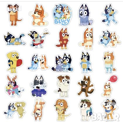 Блуи и Бинго Bluey and Bingo 50 бр самозалепващи лепенки стикери за украса декор картонена торта др, снимка 3 - Други - 42447202