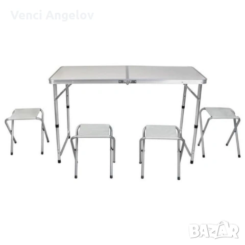 Комплект сгъваема алуминиева маса с 4 стола – идеален за къмпинг, двор и почивка, снимка 2 - Маси - 53100749