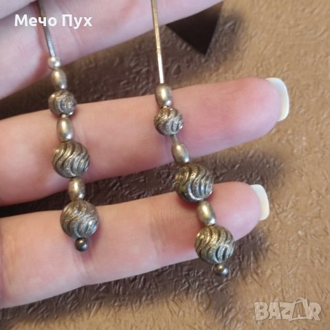 Сребърни висящи обеци с топчета (130), снимка 3 - Обеци - 44340653