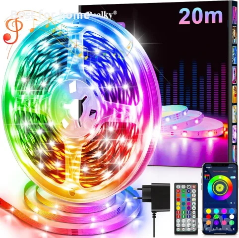 LED лента, 20M гъвкава RGB LED лента за декорация на стая, Bluetooth приложение за управление